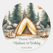 キャンピングマウンテン素朴バースデーパーティー ラウンドシール (正面)