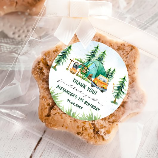 キャンピングマウンテン素朴バースデーパーティー ラウンドシール