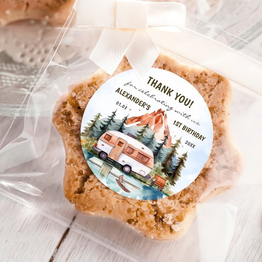 キャンピングマウンテン素朴バースデーパーティー ラウンドシール