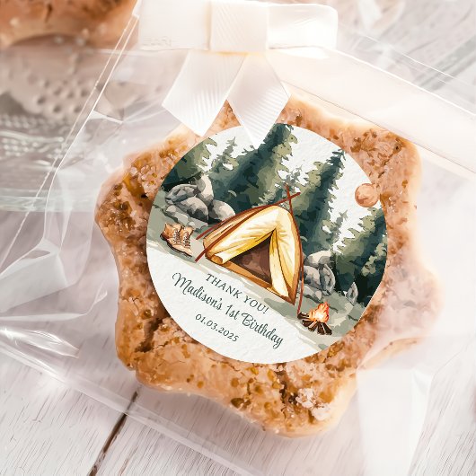 キャンピングマウンテン素朴バースデーパーティー ラウンドシール