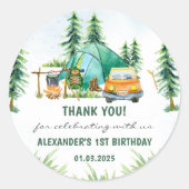 キャンピングマウンテン素朴バースデーパーティー ラウンドシール (正面)