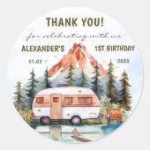 キャンピングマウンテン素朴バースデーパーティー ラウンドシール (正面)