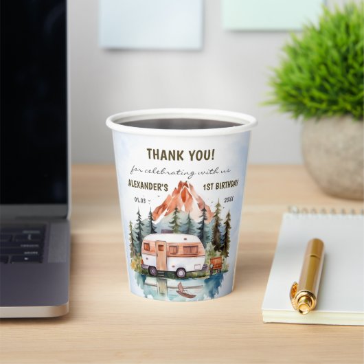 キャンピングマウンテン素朴バースデーパーティー 紙コップ (インサイチュ)