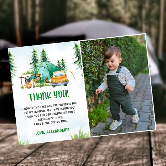 キャンピングマウンテン素朴フォトサンキューカード 招待状