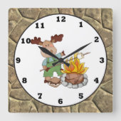 キャンピングムースの漫画の壁時計 スクエア壁時計 (正面)