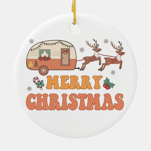 キャンピングメリークリスマストインデアタイポグラフィ セラミックオーナメント (裏面)