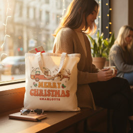 キャンピングメリークリスマストナカイパーソナライズされたー名 トートバッグ