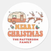 キャンピングメリークリスマストナカイパーソナライズされたー名 ラウンドシール (正面)