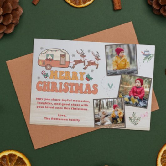 キャンピングメリークリスマスフォトコラージトインデナー シーズンカード