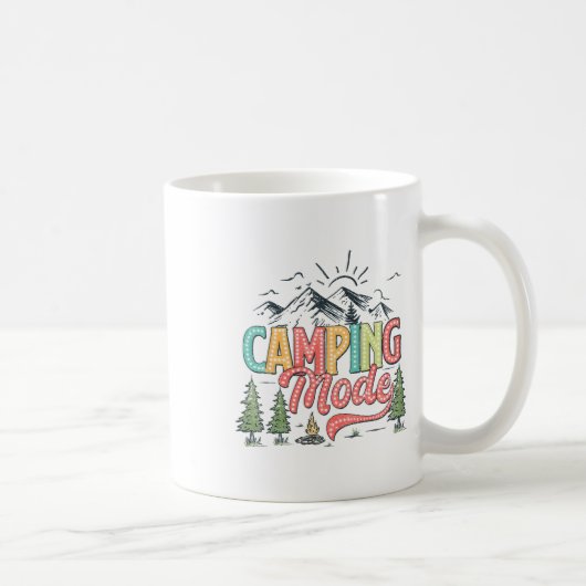 キャンピングモードオン 面白いキャンパー 自然愛好家 スカウト ヘ コーヒーマグカップ (右)