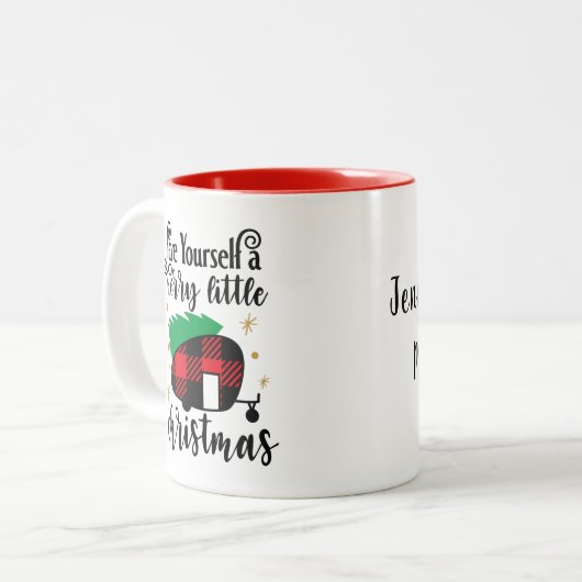 キャンピングラバーバッファロープレイドトレーラークリスマス ツートーンマグカップ (正面左)