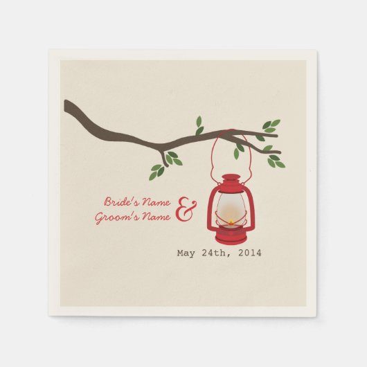 キャンピングランタン+木結婚のナプキン スタンダードカクテルナプキン (正面)