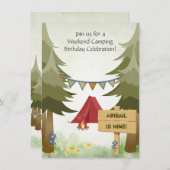 キャンピングレッドパーソナライズされたテンツウッドランド誕生日 招待状 (正面/裏面)