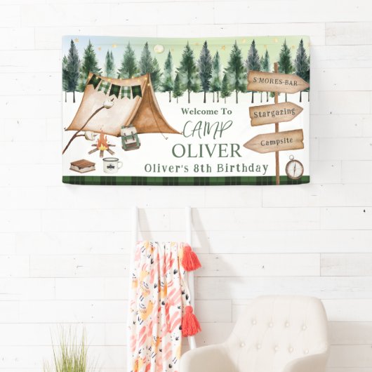 キャンピング焚き火 キャンプファイヤー マシュマロアウトドア誕生日 横断幕 (インサイチュ)