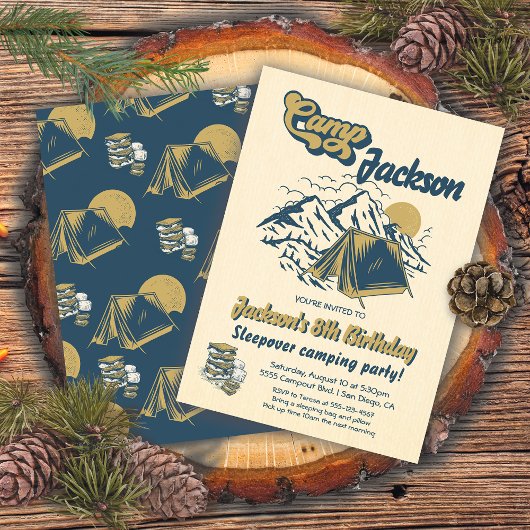 キャンピング素朴スリーポバーバースデーパーティー 招待状