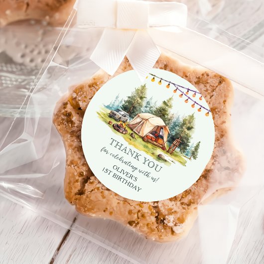 キャンピング素朴バースデーパーティー ラウンドシール