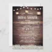 キャンピング素朴ランタンストリングライトブライダルシャワー 招待状 (正面)