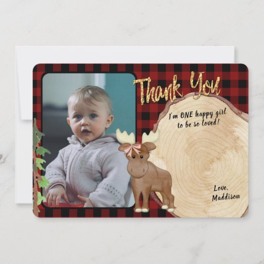 キャンピング誕生日プレイドウィズログスライスフォト サンキューカード (正面)