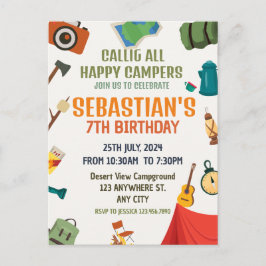 キャンピング・アウトドア・アドベンチャー・ボーイ・バースデーパーティー ポストカード