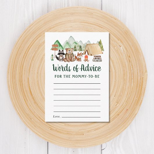 キャンピング ウッドランド アニマルズ アドバイス ベビー シャワー エンクロージャーカード