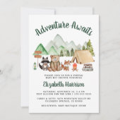 キャンピング ウッドランド アニマルズ バーチャル ベビー シャワー 招待状 (正面)