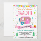 キャンピング キャンパー 屋外 誕生日 ご招待 招待状 (正面/裏面)