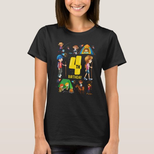 キャンピング コウギョ 4歳 4歳の誕生日 ギ Tシャツ (正面)