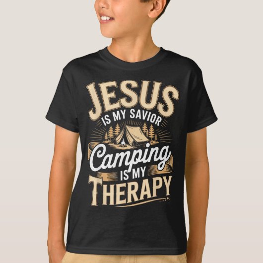 キャンピング・ジーザス キリスト教 信仰 宗教 Tシャツ (正面)