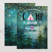 キャンピング ナイトタイム フォレスト ウィルダネス バースデー 招待状 (正面/裏面)