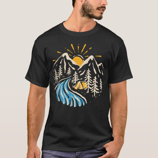 キャンピング ハイキング 山 自然 川 ビンテージ Tシャツ (正面)