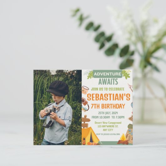 キャンピング バースデーパーティ 現代の子供たち ポストカード (スタンド正面)