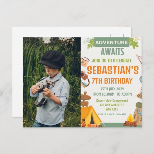 キャンピング バースデーパーティ 現代の子供たち ポストカード (正面/裏面)