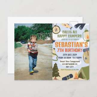 キャンピング バースデーパーティ 現代の子供たち ポストカード