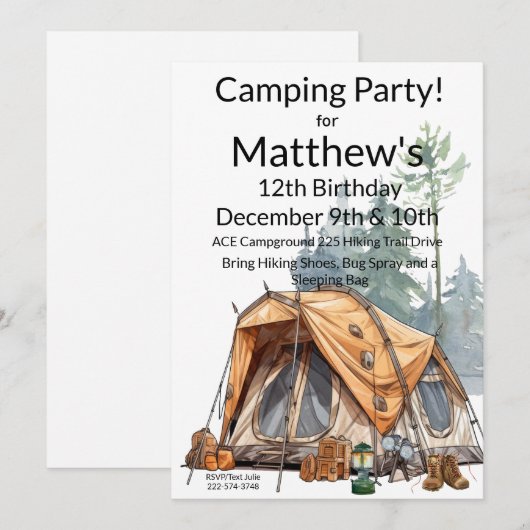 キャンピング バースデー 招待状 (正面/裏面)