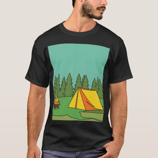 キャンピング 自然 レトロな ファミリー Tシャツ (正面)