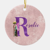キャンピーパープルきらめくフェアリー文字パーソナライズされたR セラミックオーナメント (正面)