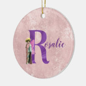 キャンピーパープルきらめくフェアリー文字パーソナライズされたR セラミックオーナメント (左)