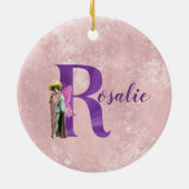 キャンピーパープルきらめくフェアリー文字パーソナライズされたR セラミックオーナメント (裏面)