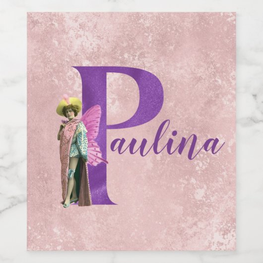 キャンピーパープル図解入りの、写真付きのきらめく文字P ワインラベル (シングルラベル)