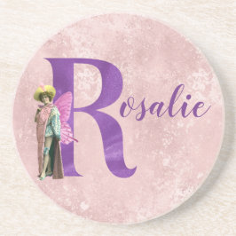 キャンピーパープル図解入りの、写真付きのきらめく文字R コースター