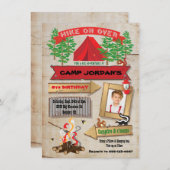キャンピ素朴ングバースデーパーティフォト招待状 招待状 (正面/裏面)