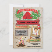 キャンピ素朴ングバースデーパーティフォト招待状 招待状 (正面)