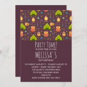 キャンピ素朴ングパターンテントとギター誕生日 招待状 (正面/裏面)