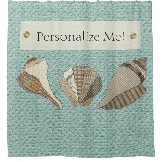 キャンフェイクバスファパーソナライズされたブリックシーシェルアップリケ シャワーカーテン (正面)