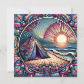 キャンプかわいらし場でのテントと日の出 カード (正面)