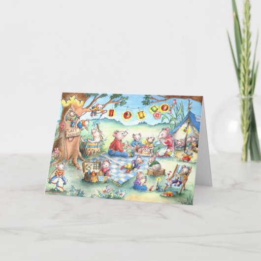 キャンプするネズミのピクニック-誕生日の挨拶状 カード (正面)