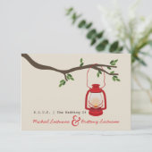 キャンプする/屋外の結婚R.S.V.P.赤い油のランタン 出欠カード (スタンド正面)