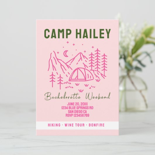 キャンプでの花嫁の最後の週末の招待状 招待状 (スタンド正面)