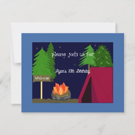 キャンプのお泊り誕生日パーティー招待状 招待状 (正面)