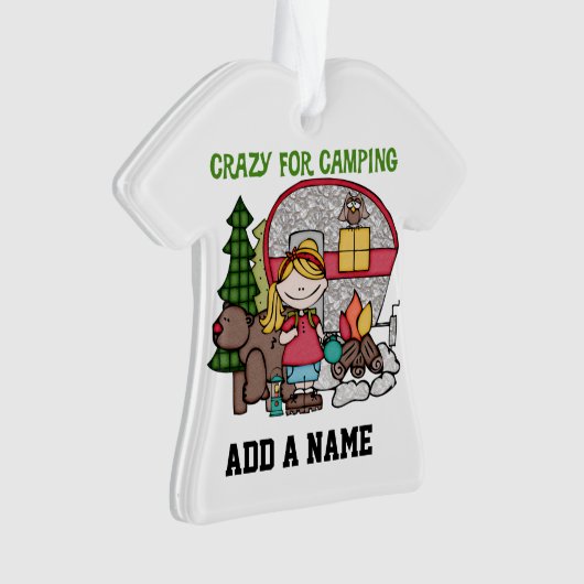 キャンプのために熱狂するなブロンドの女の子 オーナメント (正面)